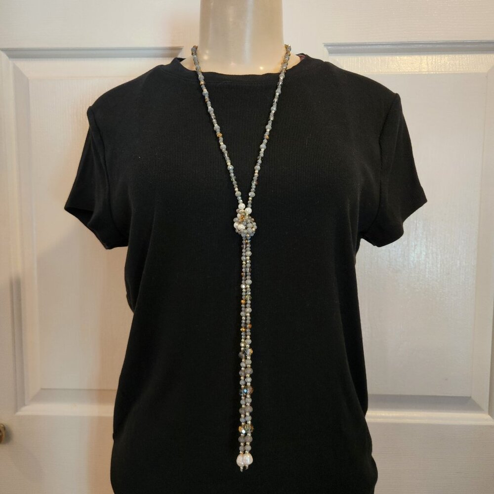 Handmade, long, multi-color lariat style beaded necklace